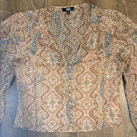 Paige Women’s Dezi Balloon Sleeve Silk Blend Button Front Paisley Top Size Small - Picture 4 of 16